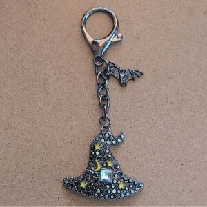 Gunmetal Black Witch Hat + Bats Bag Charm